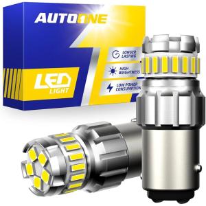imageAUTOONE 1157 LED Bulb White 6500K 2057 2357 7528 BAY15D LED Bulbs for BackupReverse Light Tail Light Brake Light 300 Brighter Canbus Ready Plug and Play LED Bulbs Pack of 2White