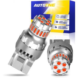 imageAUTOONE 7440 7443 LED Strobe Brake Light Bulb Red 2800LM Flashing Strobe Blinking LED Tail Light Bulbs for T20 W21W 7441 7444 7443R 300 Brighter Canbus Ready Plug and Play Stop Bulbs Pack of 2Red