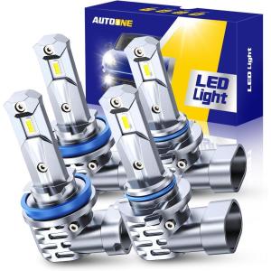 imageAUTOONE 9005 HB3 LED Bulbs Same OEM Size 18000LM 500 Brighter Canbus Plug and Play Fog Light Replacement 6000K White Pack of 2H119005