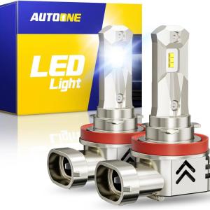 imageAUTOONE 9005 HB3 LED Bulbs Same OEM Size 18000LM 500 Brighter Canbus Plug and Play Fog Light Replacement 6000K White Pack of 2H9H11H8
