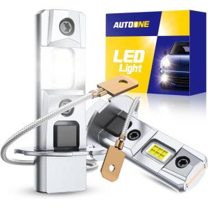 imageAUTOONE H1 LED Light Bulb 400 Super Brighter 11 Halogen Size 6500K White Fog Bulbs Plug and Play Pack of 2H3
