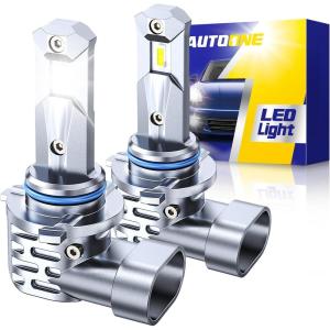 imageAUTOONE HB3 9005 LED Light Bulbs White 6000K Super Bright Fanless Mini Size Plug and Play Pack of 29005HB3