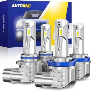 imageAUTOONE HB3 9005 LED Light Bulbs White 6000K Super Bright Fanless Mini Size Plug and Play Pack of 2H11H9H89005HB3