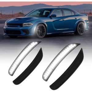 imageAUTOONE LED Side Marker Lights White Compatible With Dodge Charger 20152023 White Front ampamp Rear Bumper Marker Lamps Smoked Len 4PCSWhite