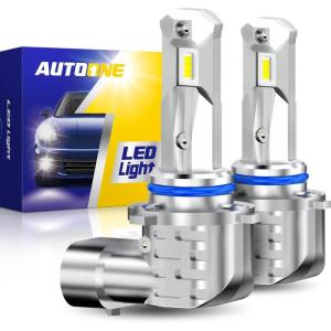 imageAUTOONE Upgraded 9005HB3 LED Light Bulbs 600 Ultra Brightness 6500K Cool White 11 Halogen Size Replacement 60000Hrs Long Service Life with Turbo Fan Plug and Play Fog Lamps Pack of 29006HB4