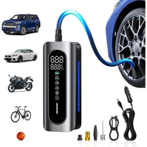 imageAUTOONE Tire Inflator Portable Air Compressor  4X Faster 150PSI Cordless Air Pump with Digital Tire Pressure Gauge 12V Car Power Adapter  For Car Motorcycle Bike Ball and More