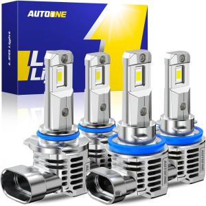 imageAUTOONE 80000LM 9005HB3 and H11H9H8 Fog Light Bulbs 800 Brightness HB3 H11 Bulbs Combo with Cooling Fan 6500K White Pack of 4