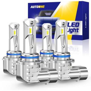imageAUTOONE 9005 9006 LED Light Bulbs Combo 600 Super Bright 6000K Cool White 11 Mini Halogen Size 9005 HB3 ampamp 9006 HB4 Accessory Fog Light NonPolarity Plug and Play Pack of 49005HB39006HB4