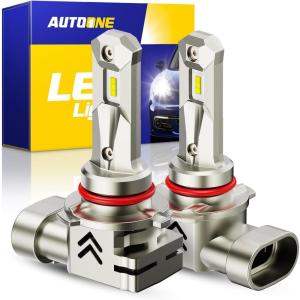 imageAUTOONE 9005 9006 LED Light Bulbs Combo 600 Super Bright 6000K Cool White 11 Mini Halogen Size 9005 HB3 ampamp 9006 HB4 Accessory Fog Light NonPolarity Plug and Play Pack of 49005HB3