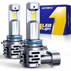 imageAUTOONE 9005 9006 LED Light Bulbs Combo 600 Super Bright 6000K Cool White 11 Mini Halogen Size 9005 HB3 ampamp 9006 HB4 Accessory Fog Light NonPolarity Plug and Play Pack of 49006HB4
