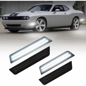 imageAUTOONE Upgraded LED Side Marker Lights For 20082014 Dodge Challenger White Front ampamp Rear Fender Parking Lamps Smoked Lens Driver ampamp Passenger Side 4PCSFront  Rear White