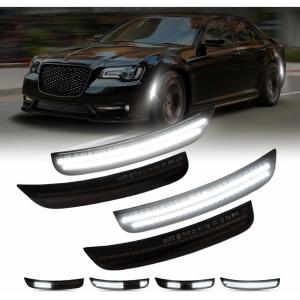 imageAUTOONE Upgraded Dynamic LED Side Marker Lights White Compatible With 20152023 Chrysler 300 White Front ampamp Rear Bumper Marker Lamps Smoked Len 4PCSDynamic White