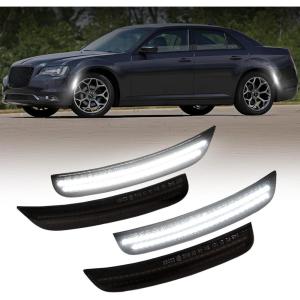 imageAUTOONE Upgraded Dynamic LED Side Marker Lights White Compatible With 20152023 Chrysler 300 White Front ampamp Rear Bumper Marker Lamps Smoked Len 4PCSWhite