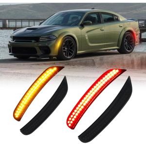 imageAUTOONE Upgraded Dynamic LED Side Marker Lights White Compatible With Dodge Charger 20152023 White Front ampamp Rear Bumper Marker Lamps Smoked Len 4PCSAmber YellowRed