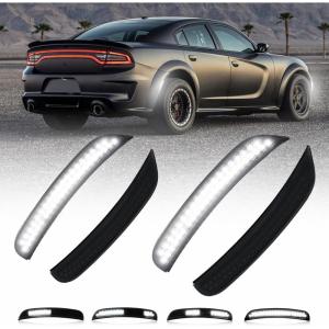 imageAUTOONE Upgraded Dynamic LED Side Marker Lights White Compatible With Dodge Charger 20152023 White Front ampamp Rear Bumper Marker Lamps Smoked Len 4PCSDynamic White