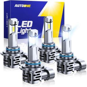 imageAUTOONE 9003 H4 HB2 LED Bulb 50000LM 900 Brightness Compact Design 99 Compatibility Longer Lifespan IP68 Quick Installation Pack of 29005HB39006HB4
