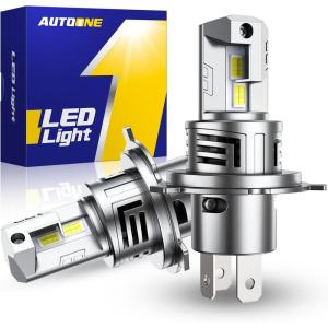 imageAUTOONE 9003 H4 HB2 LED Bulb 50000LM 900 Brightness Compact Design 99 Compatibility Longer Lifespan IP68 Quick Installation Pack of 2H4HB29003