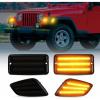 imageAUTOONE Upgraded LED Front Turn Signal Side Marker Lights Compatible With 19972006 Wrangler TJ Fender Amber Yellow Parking Turn Signal Lights Clear Smoked Lens 4PCS