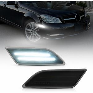 imageAUTOONE LED Side Marker Lights for 20122014 MercedesBenz C250 C300 C350 C63 AMG Clear Smoked Lens White Front Bumper Marker Lamps Smoked Lens Driver ampamp Passenger Side 2PCS
