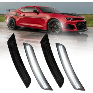 imageAUTOONE Upgraded Dynamic LED Side Marker Lights White Compatible With Chevrolet Camaro 20162023 Front ampamp Rear Fender Side Markers Smoked Lens 4PCSWhite