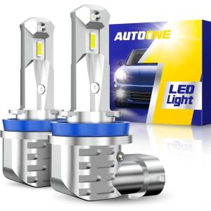 imageAUTOONE H8 H11 H16 LED Light Bulbs White 6000K Super Bright Fanless Mini Size Plug and Play Pack of 2H11H9H8
