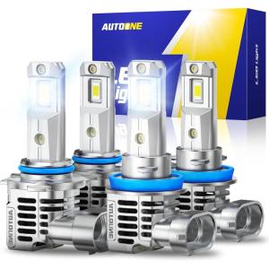 imageAUTOONE 9006HB4 LED Bulbs 50000LM 1000 Ultra Bright Real 11 Halogen Size 6500K Cool White Plug and Play Easy Installation FogDriving Light Bulb with Cooling Fan CANBUS Ready Pack of 2H8H11H9HB39005