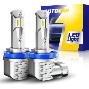 imageAUTOONE 9006HB4 LED Bulbs 50000LM 1000 Ultra Bright Real 11 Halogen Size 6500K Cool White Plug and Play Easy Installation FogDriving Light Bulb with Cooling Fan CANBUS Ready Pack of 2H8H9H11